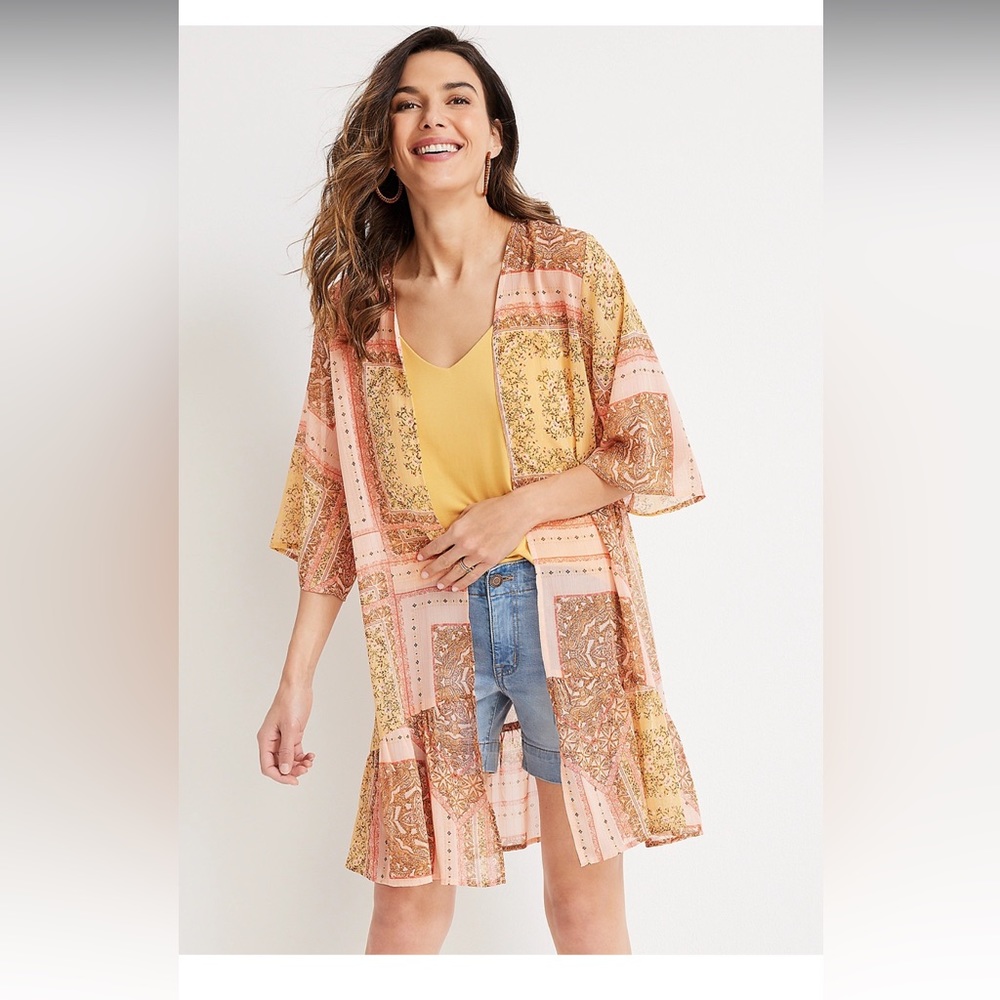Maurices Mixed Print Scarf Kimono Size XXL